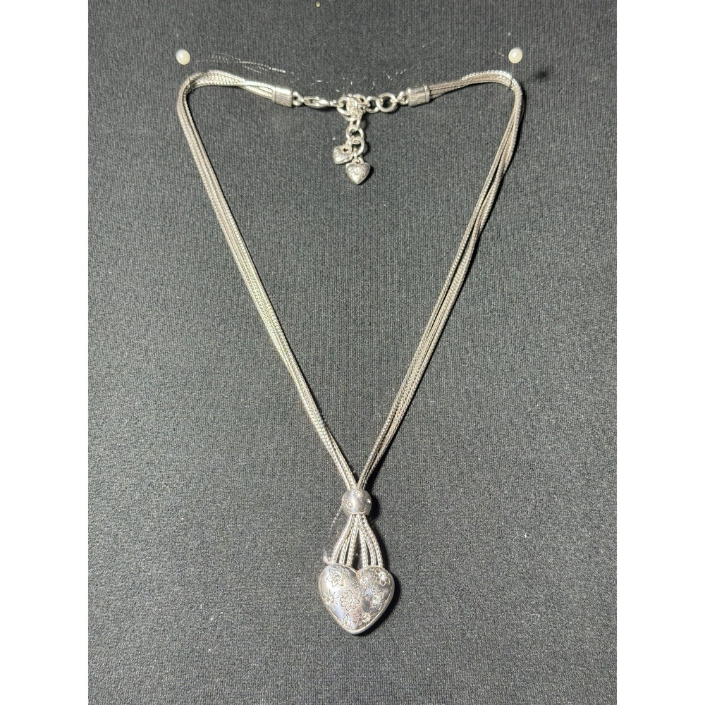 Brighton Retired Floral Heart Necklace‎ Multi Strand Silver Plated Crystal 18"